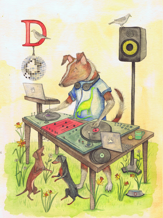 Alphabet 'D' Dog Is A DJ