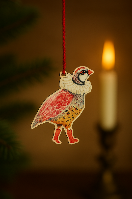 Partridge In Boots Wooden Christmas Decoration