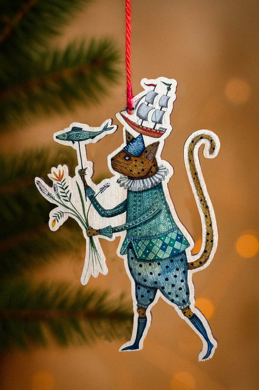 Thespian Cat Wooden Christmas Decoration