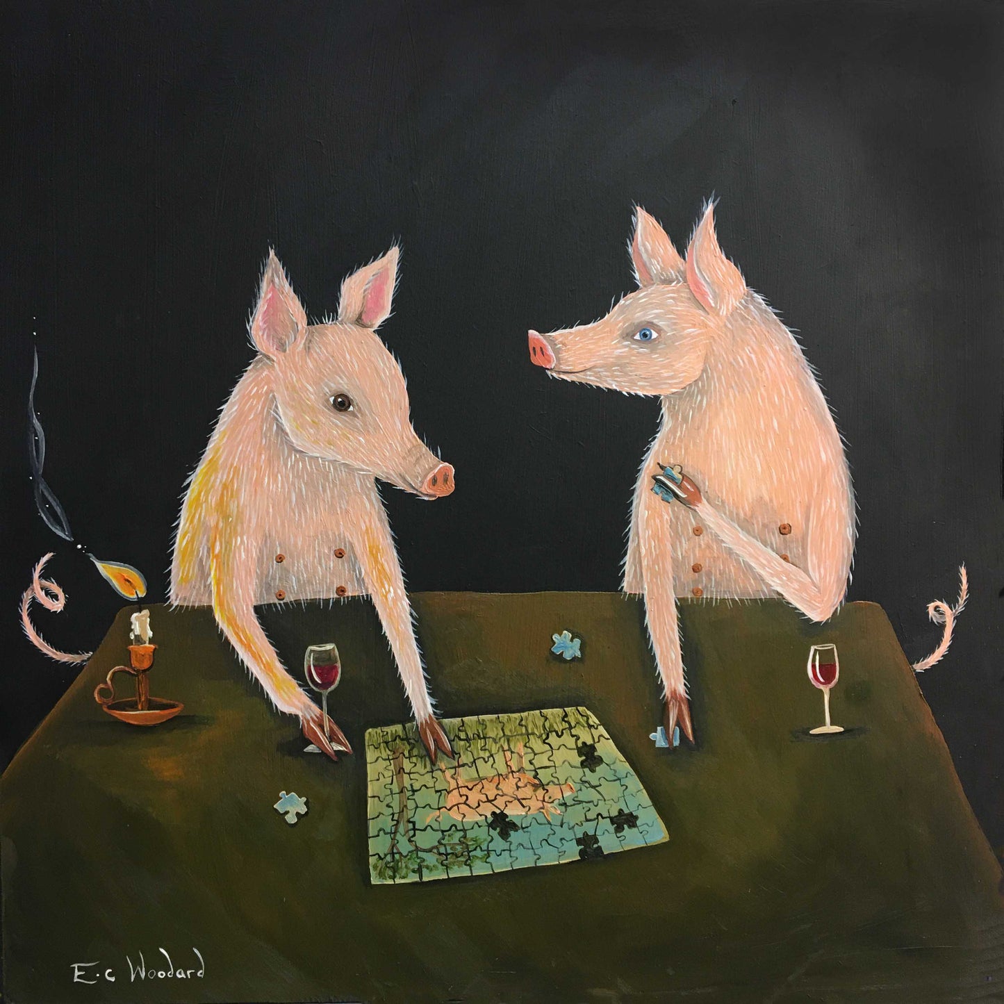 'Puzzled Pigs' Greetings Card