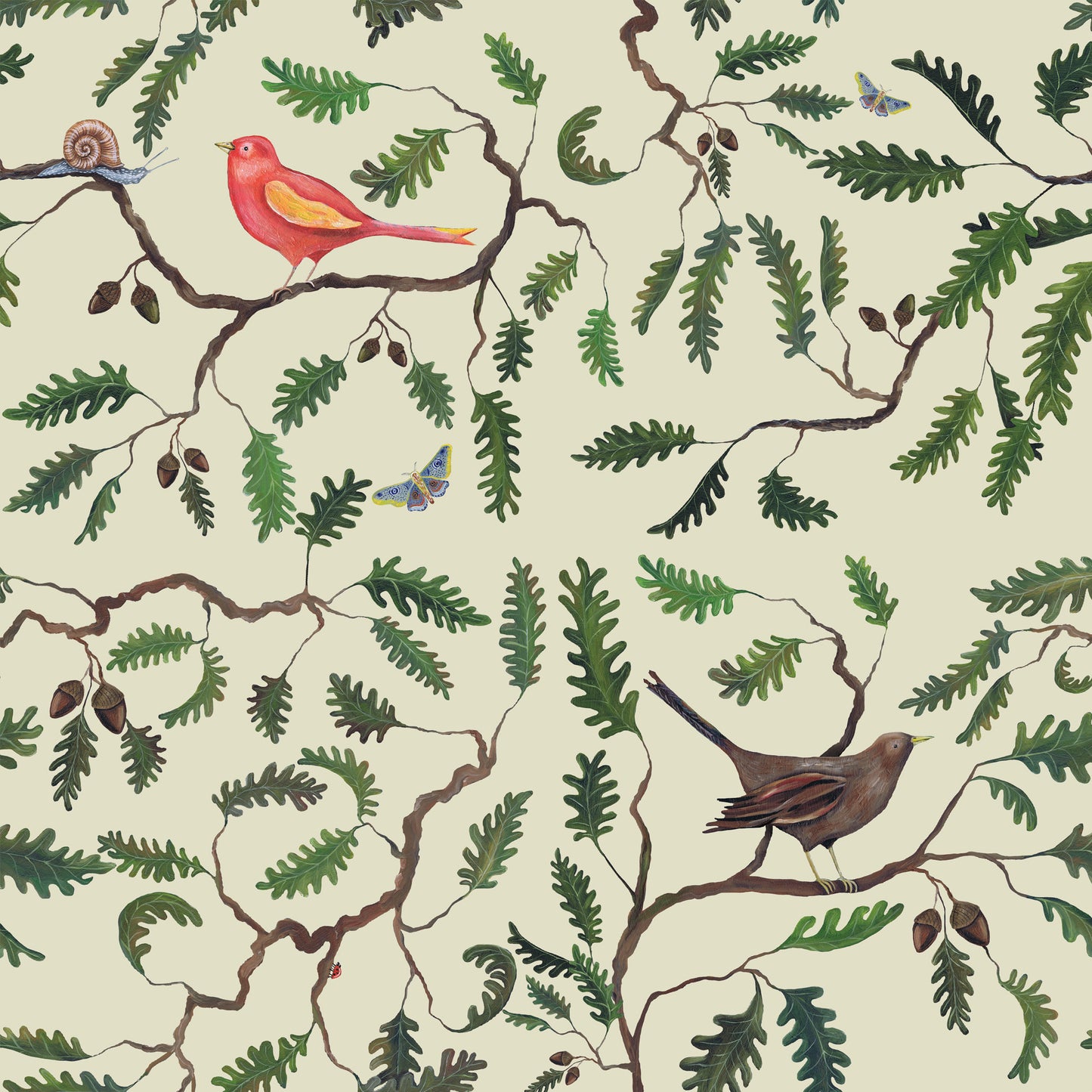 Wallpaper- Oak Birds - Ecru